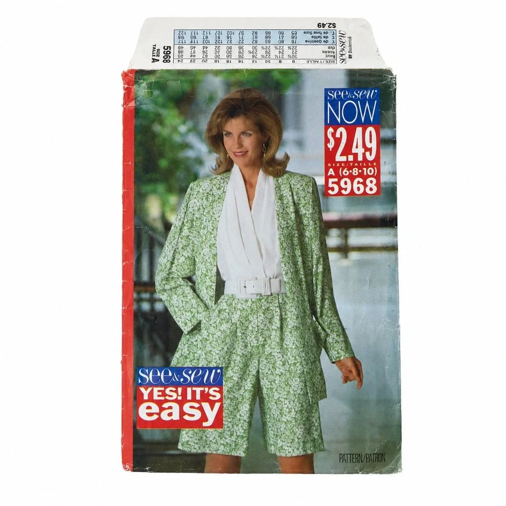 Vintage Butterick See & Sew 5968 Sewing Pattern Jacket Jumpsuit Sz 6-10 1992